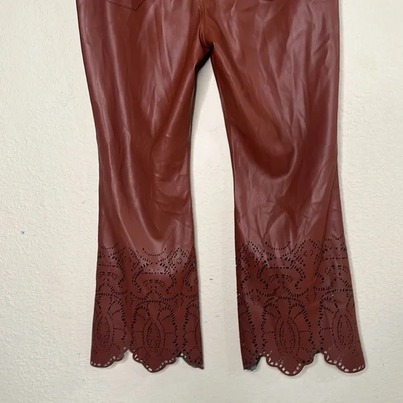 NWOT Anthropologie Laser-Cut Faux Leather Trousers Brown Size 14 Fall Autumn - Picture 10 of 17